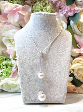 Coco Long Sparkly Pearl Necklace - Silver
